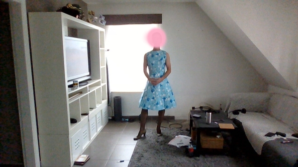 feeling girly today - I bought some new lingerie. I'm trying it on with a nice dress and petticoat., dress,stockings,lingerie, Sissy Fashion,Dolled Up,Feminization