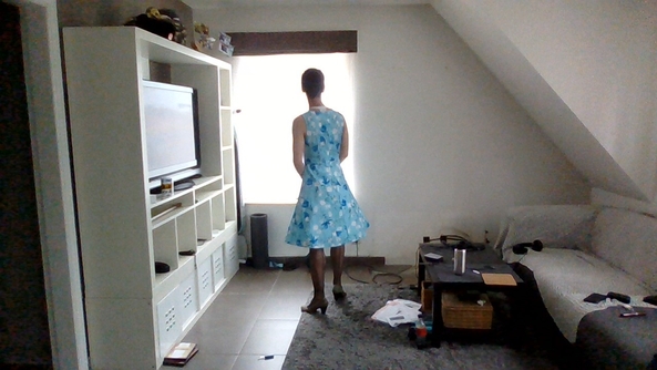 feeling girly today - I bought some new lingerie. I'm trying it on with a nice dress and petticoat., dress,stockings,lingerie, Sissy Fashion,Dolled Up,Feminization