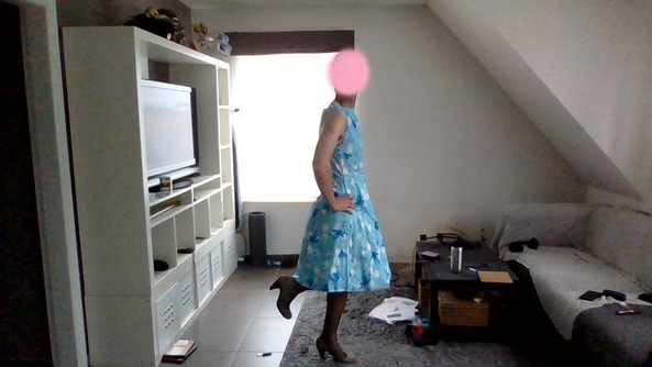 feeling girly today - I bought some new lingerie. I'm trying it on with a nice dress and petticoat., dress,stockings,lingerie, Sissy Fashion,Dolled Up,Feminization