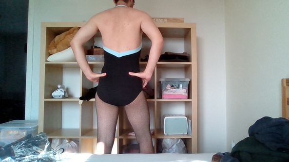 leotard and dress combo - dressing up is fun :) I tried another leotard and dress combo. this time with fishnets and heels. Do you like the dress up process? any suggestions? what else should i do?, ballet,petticoat,dress,heels,leotard, Feminization,Sissy Fashion,Dolled Up