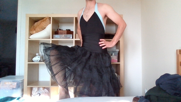 leotard and dress combo - dressing up is fun :) I tried another leotard and dress combo. this time with fishnets and heels. Do you like the dress up process? any suggestions? what else should i do?, ballet,petticoat,dress,heels,leotard, Feminization,Sissy Fashion,Dolled Up