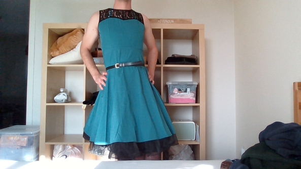leotard and dress combo - dressing up is fun :) I tried another leotard and dress combo. this time with fishnets and heels. Do you like the dress up process? any suggestions? what else should i do?, ballet,petticoat,dress,heels,leotard, Feminization,Sissy Fashion,Dolled Up