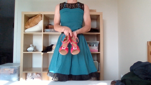 leotard and dress combo - dressing up is fun :) I tried another leotard and dress combo. this time with fishnets and heels. Do you like the dress up process? any suggestions? what else should i do?, ballet,petticoat,dress,heels,leotard, Feminization,Sissy Fashion,Dolled Up