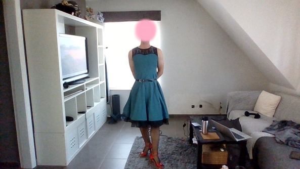 leotard and dress combo - dressing up is fun :) I tried another leotard and dress combo. this time with fishnets and heels. Do you like the dress up process? any suggestions? what else should i do?, ballet,petticoat,dress,heels,leotard, Feminization,Sissy Fashion,Dolled Up