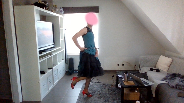 leotard and dress combo - dressing up is fun :) I tried another leotard and dress combo. this time with fishnets and heels. Do you like the dress up process? any suggestions? what else should i do?, ballet,petticoat,dress,heels,leotard, Feminization,Sissy Fashion,Dolled Up