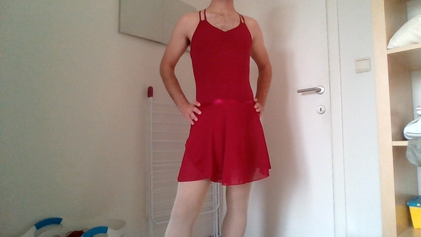 red cotton ballet leotard with some skirts, ballet,leotard,skirt, Sissy Fashion,Feminization
