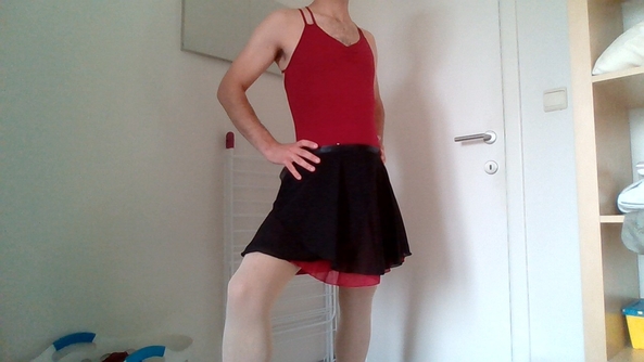 red cotton ballet leotard with some skirts, ballet,leotard,skirt, Sissy Fashion,Feminization