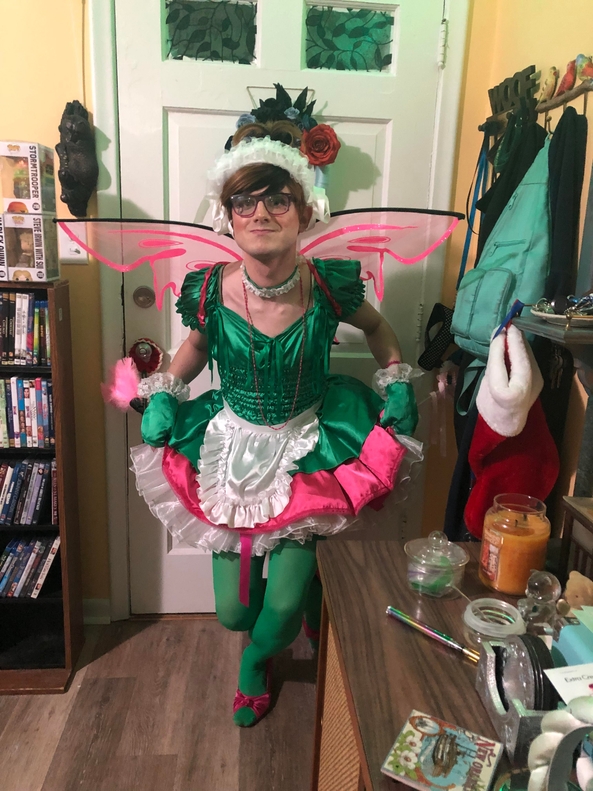 The Softest, Frilliest Belated Birthday Party Ever - My fourth time dressing up, same outfit as 2021 except I have a second petticoat on now instead of one, and nylons!, Fairy Maid,Maidvelia,Janegirl,Thumbelina,Femboy,Sissy Kiss Boutique,The Maid Store,Birchplace Shop,The Dominatrix Store,Softest Birthday Party Ever, Dolled Up,Fairytale,Sissy Fashion,Str8 Orientation