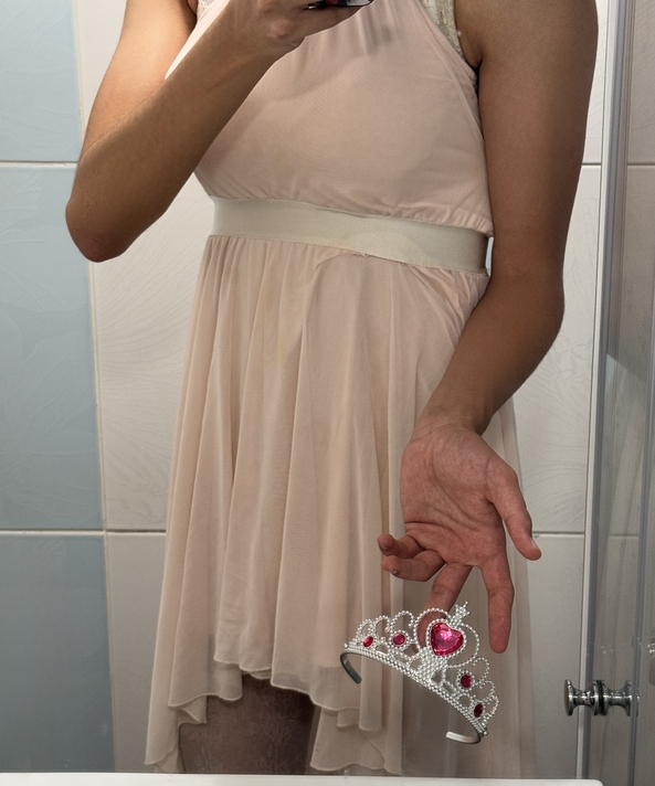  My Sissy Princess Outfit🥰💖 - Sissy Princess Outfit👑💖: Pink Dress, White Bra, White Stockings, Panties, Pink High Heels, Princess Crown✨, Princess Sissy Outfit Dress High Heels Pink Stockings Panties Bra Lingerie, Feminization,Sissy Fashion,Identity Swap,Fairytale,Dolled Up,Bad Boy To Good Girl