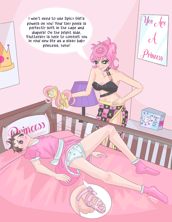 Click here to see the image in full size. Art Commissioned by Manekimolly - TI recommend you checkout their IG (@manekimolly). They also have commissions open at the moment and I would obviously recommend their work. It was a pleasure to work with them, they were very understanding given the weirdness in my commission., Sissy,Baby,Cummies,Trish,Jojo's Bizarre Adventure,Chastity,pink, Masterbation,Dominating Mistress Or Master,Feminization,Diaper Lovers