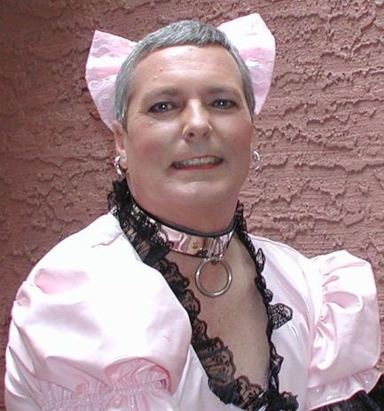 Sissy Maid Michael - Sissy is being OUTED wearing NO WIG so he is VERY recognizable while modeling his Pink PVC & Black Lace Maid Uniform, silver hoops in his pierced ears & shiny metal slave collar padlocked around his neck. Ready to run errands for SoleSexyJ !!!, sissy maid michael slave collar humiliation, Feminization,Dominating Mistress Or Master,Sissy Fashion,Dolled Up,Bondage