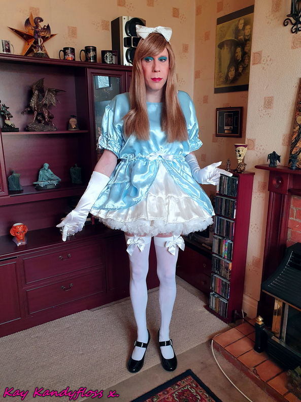 True Blue baby I love you - My new baby blue satin sissy dress - just had to give it a twirl xxx, sissy,sissygirl,sissy dress,petticoat,frilly, Feminization,Sissy Fashion,Dolled Up
