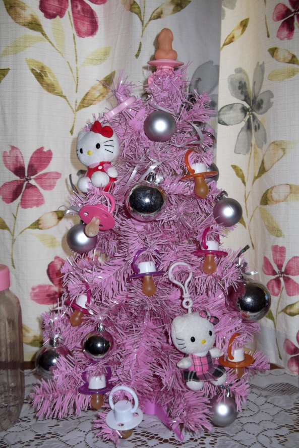 My Sissy Xmas Tree - This is the tree and decs that I have in my living room - I hope everybody approves (lol). xxx, sissy,Christmas,tree,dummies,pacifiers,dildo, Holiday