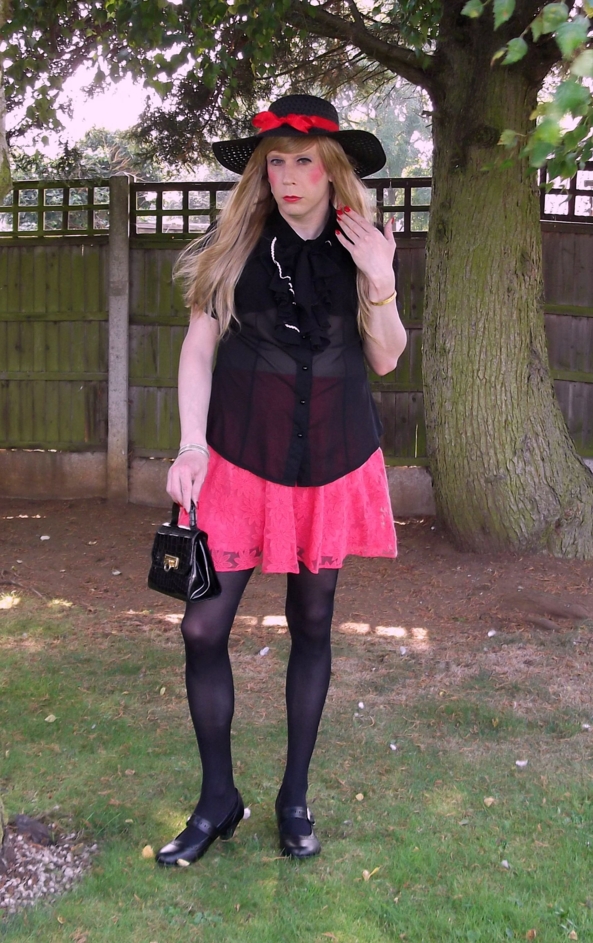 Bow Blouse in Black - Another shot from last Autumn in my garden. :-), sissy,sissy gurl,cross dresser, Feminization,Dolled Up