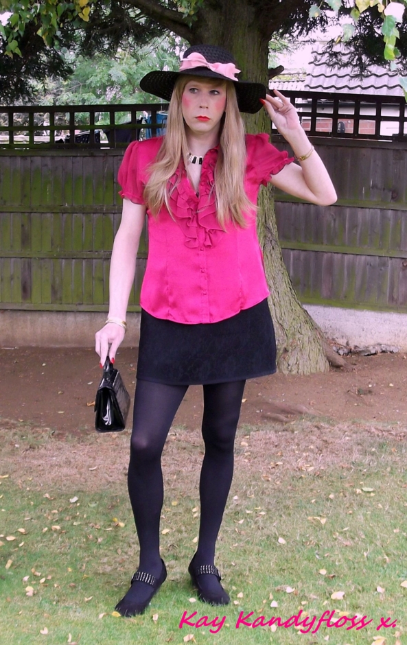 Sissy gurl in pink and black for an autumn day. - Here's one taken late last Autumn in a blouse I'd picked up only a few days before. Enjoying the last of the warm weather - can't wait for it to return. :-), cross dresser,sissy gurl,sissy, Feminization,Dolled Up,Sissy Fashion
