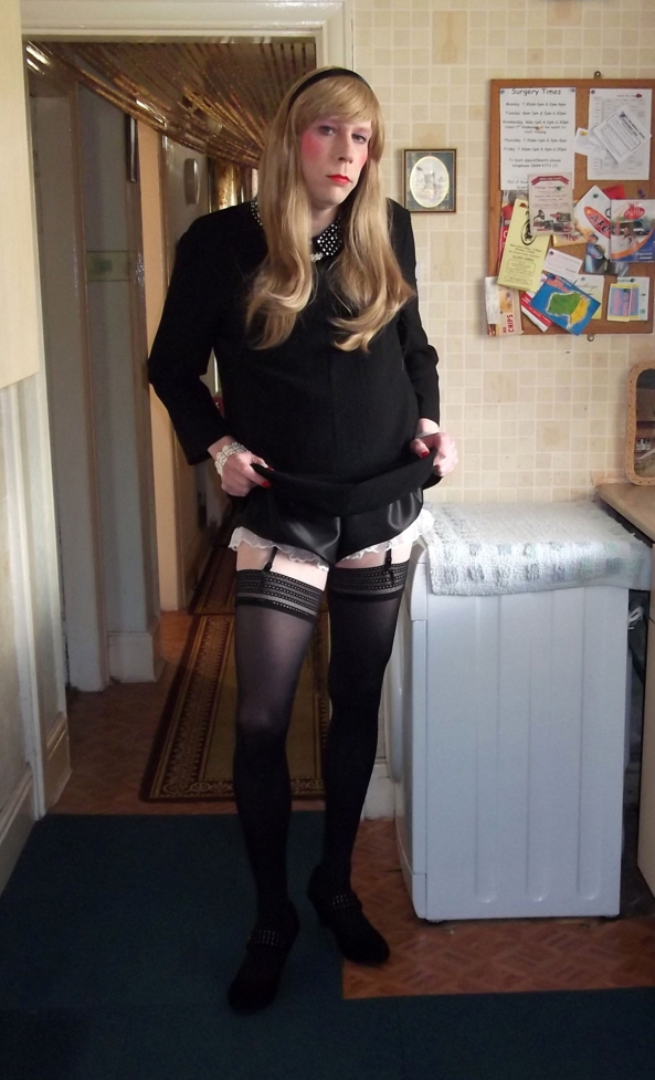 My dress was a bit too long so... - Second part of my LBD post - Well ...figured I'd show you my panties ...you know ... just for a change! (hee hee!), cross dresser,sissy,sissy gurl,raised skirt,stockings,panties, Feminization,Dolled Up,Sissy Fashion