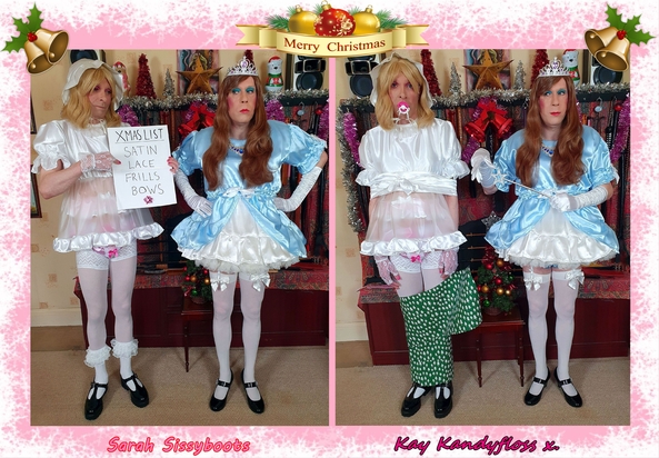 Festive wishes for all you sissies - Well, it seems this greedy little pansy is expecting something big and sissy all wrapped up for Christmas … that's not a problem at all for the Sissy Godmother, wish granted! All the very best of Christmas wishes to our wonderful friends xxx, Kay Kandyfloss,Sarah Sissyboots,Christmas,sissy,fairytale,, Adult Babies,Feminization,Dominating Mistress Or Master,Sissy Fashion,Dolled Up,Holiday,Bondage,Fairytale