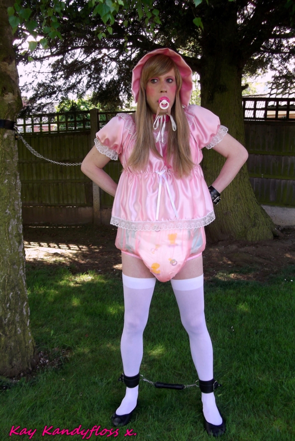 Outdoor sissy baby humiliation. - I've been a naughty girl so I ended up all chained up outdoors in a very little pink dress with nappies and plastic panties for all to see., sissy,sissy baby,punishment,humiliation,nappy,diaper,plastic panties,dress,bondage,outdoors, Adult Babies,Feminization,Dominating Mistress Or Master,Dolled Up,Bondage,Diaper Lovers