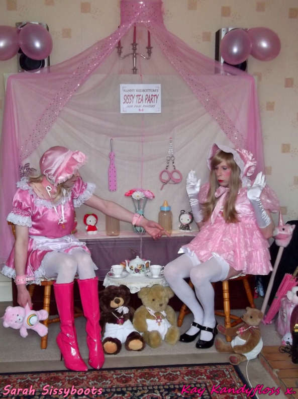 The Pink Pansies Sissy Tea Party - Myself and Sarah Celebrating my Birthday being little pink pansies at a wonderful prissy sissy tea party. xxx, Sissy,sissy girl,sissy baby,tea party,nappies,diapers,frilly dresses,spanking, Adult Babies,Feminization,Dominating Mistress Or Master,Sissy Fashion,Dolled Up,Fairytale,Spankings,Diaper Lovers