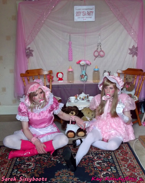 The Pink Pansies Sissy Tea Party - Myself and Sarah Celebrating my Birthday being little pink pansies at a wonderful prissy sissy tea party. xxx, Sissy,sissy girl,sissy baby,tea party,nappies,diapers,frilly dresses,spanking, Adult Babies,Feminization,Dominating Mistress Or Master,Sissy Fashion,Dolled Up,Fairytale,Spankings,Diaper Lovers