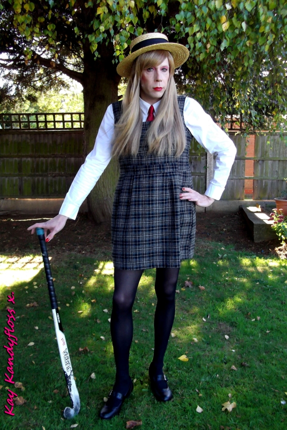 Jolly Hockey Sticks! - Wearing my new school uniform - looks like I'm ready to be taught a lesson (giggles). xxx, sissy,cross dresser,scoolgirl,school uniform,pinafore,frilly panties,suspenders,stockings, Feminization,Dominating Mistress Or Master,Dolled Up