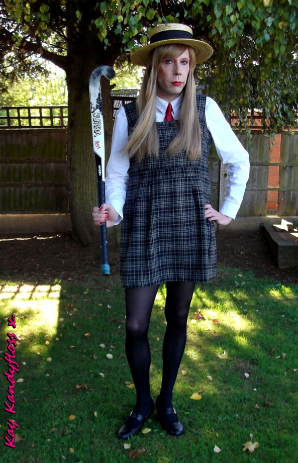 Jolly Hockey Sticks! - Wearing my new school uniform - looks like I'm ready to be taught a lesson (giggles). xxx, sissy,cross dresser,scoolgirl,school uniform,pinafore,frilly panties,suspenders,stockings, Feminization,Dominating Mistress Or Master,Dolled Up