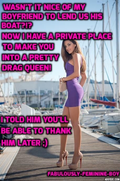 Nothing like standing on the bridge in a dress & heels! - A boat full of semen, nylon & lace, Crossdresser Sissy, Feminization,Sissy Fashion,Increased Sexuality,Dolled Up