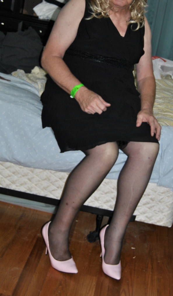 New Dress For Christmas - Black Chiffon, nylons, diaper high heels, Crossdresser Diaper AB DL, Adult Babies,Sissy Fashion,Diaper Lovers,Dolled Up,Holiday
