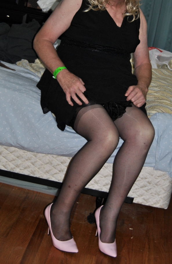 New Dress For Christmas - Black Chiffon, nylons, diaper high heels, Crossdresser Diaper AB DL, Adult Babies,Sissy Fashion,Diaper Lovers,Dolled Up,Holiday