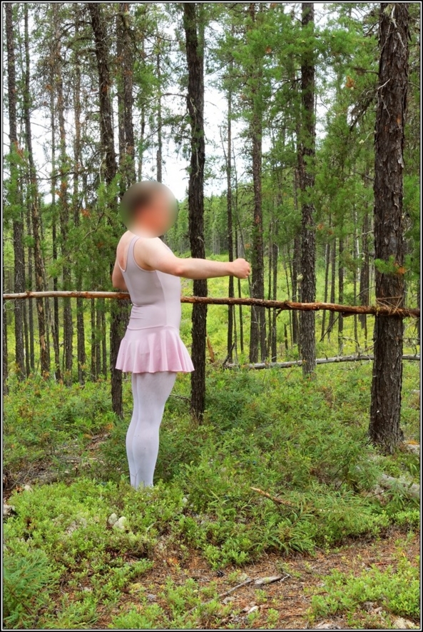 The ballet lesson - Part 1 - Ballet lesson in the wood, skirted,leotard,pink,ballet,outdoor,crossdresser,forest, Body Suits,Sissy Fashion,Fairytale