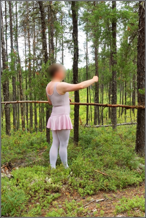 The ballet lesson - Part 1 - Ballet lesson in the wood, skirted,leotard,pink,ballet,outdoor,crossdresser,forest, Body Suits,Sissy Fashion,Fairytale