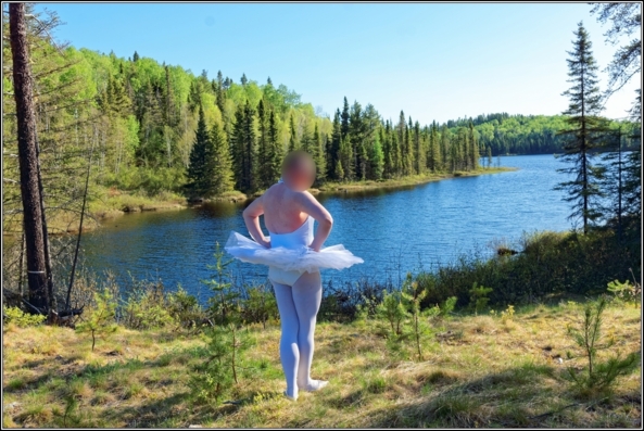 Sissy ballerina 12 - Crossing the river, ballerina,tutu,platter,ballet,outdoor,crossdresser,forest,river, Body Suits,Sissy Fashion,Fairytale