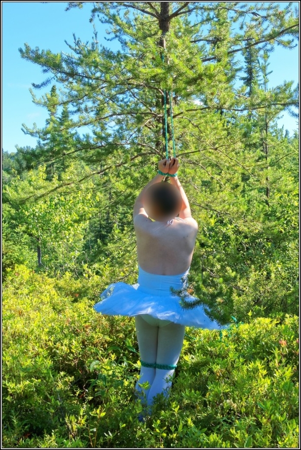 Sissy Ballerina 8 - Bound to a tree - Part 2, crossdresser,outdoor,ballet,platter,tutu,ballerina,forest,bondage, Sissy Fashion,Body Suits,Fairytale,Bondage