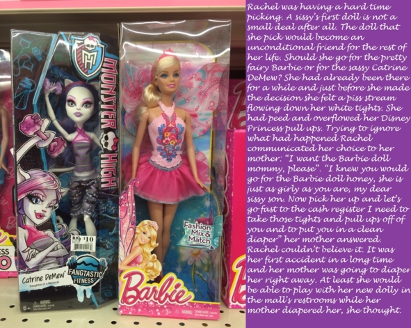 The choice - A sissy gets her first dolly, yay!, doll,peeing,pull ups,barbie,monster high,diapers,feminization,sissy,toys,sweet, Feminization,Dolled Up,Wetting Without Diapers