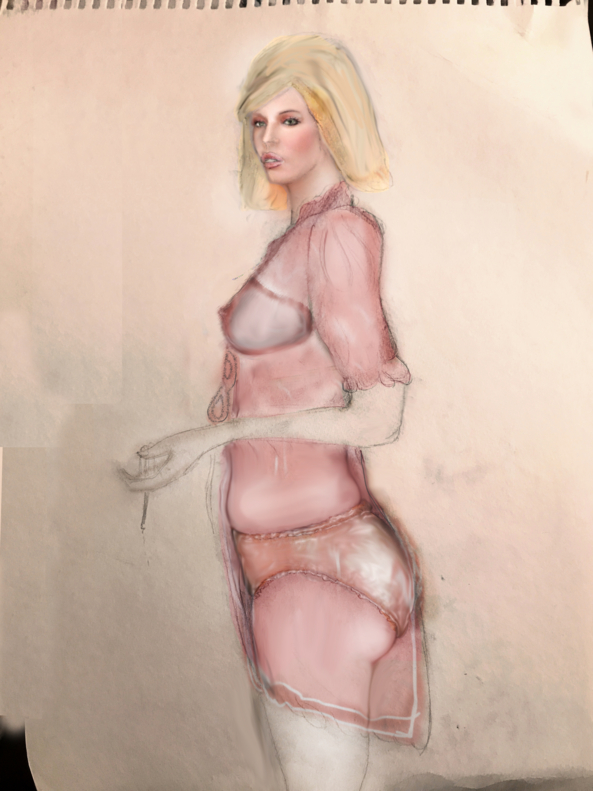 working sketch - pencil sketch in pink, modeling noir, Sissy Fashion,Pop Culture,Slow Change,Feminization