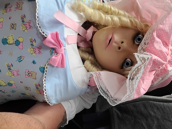 My new Binkies and bows bonnet, Masking,onesies, Adult Babies,Diaper Lovers,Feminization