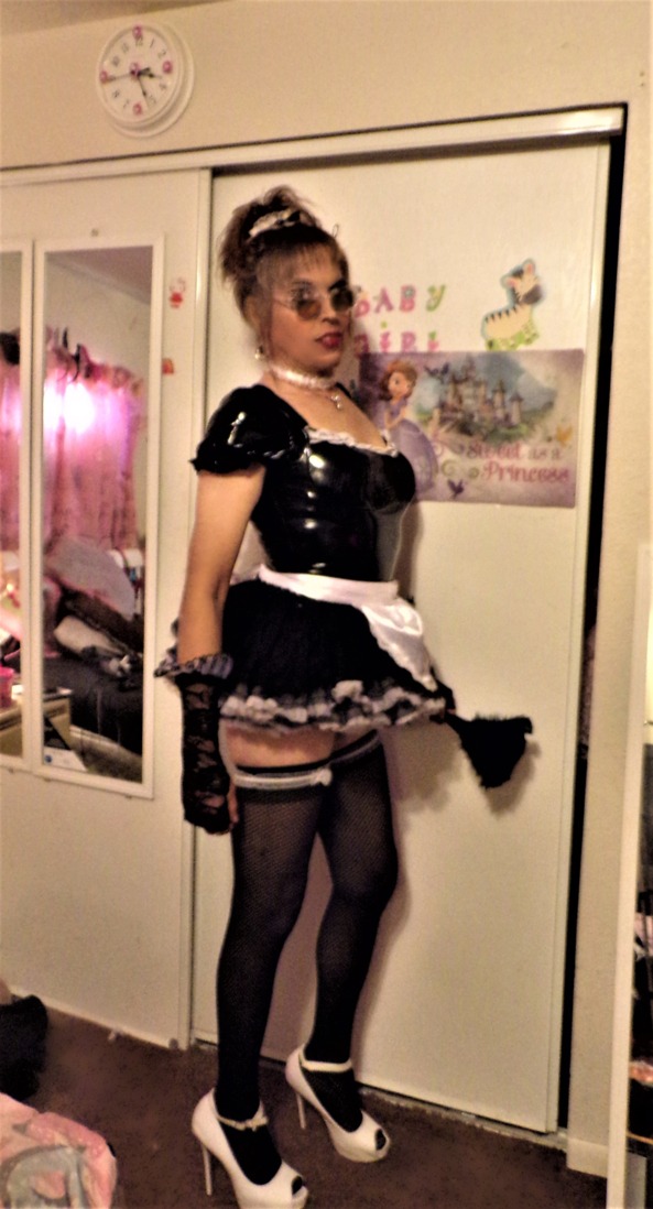 Maid in the Shades, Dollie,Melisa Moore,French Maid,PVC,Shiny, Hormones,Breast Implants,Dolled Up,Bisexual Orientation,Increased Sexuality,Sissy Fashion