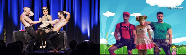 Me and the Marios still doing it - Luigi, Mario and I on stage at the Harrahs Fiesta show lounge Oct 12, 2020, Dollie and the Marios,MelisaMoore,M.M.Productions, Pansexual Orientation,Str8 Orientation,Gay Orientation,Dolled Up,Magical Change,Increased Sexuality