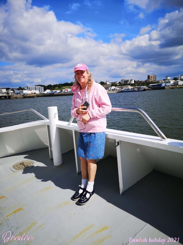 Deedee takes to the sea - Me on a boat trip around Plymouth harbour, when visiting Plymouth on holiday July 2021., Deedee,boat, Sissy Fashion