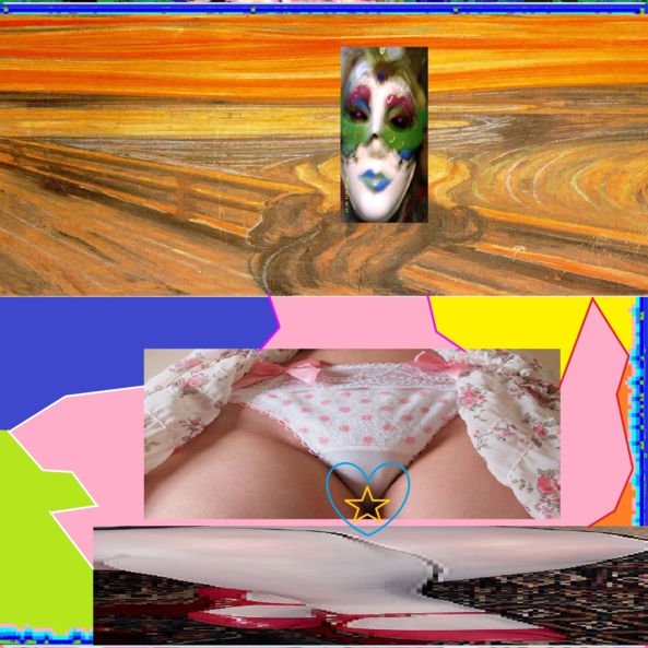 MODERN POS POP RELECTURES - RELECTURE OF THE SCREEM (MUNCH)__ LOVLY SCREEM PANTIES TWO __THE IMAGE., POST MODERN RELECTURES,CONTMP POP ART,COLLAGE,THE SCREEM, Feminization