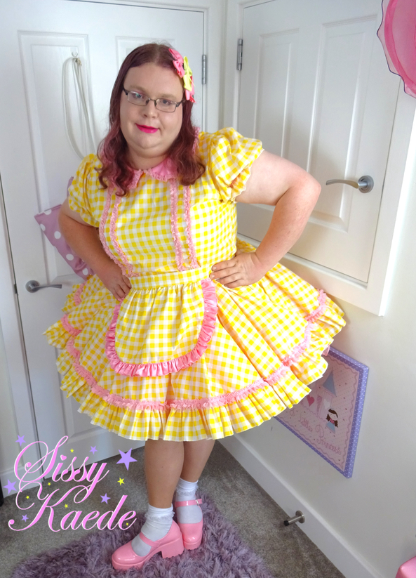 Yellow and pink maid - Birchplace maids dress, custom colors, sissy,maid,prissy,frilly,sissy dress, Sissy Fashion,Dolled Up