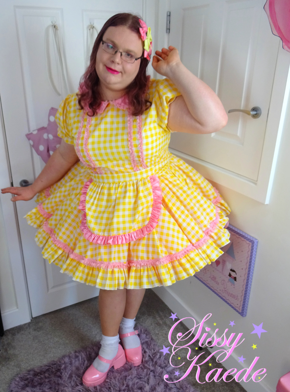 Yellow and pink maid - Birchplace maids dress, custom colors, sissy,maid,prissy,frilly,sissy dress, Sissy Fashion,Dolled Up
