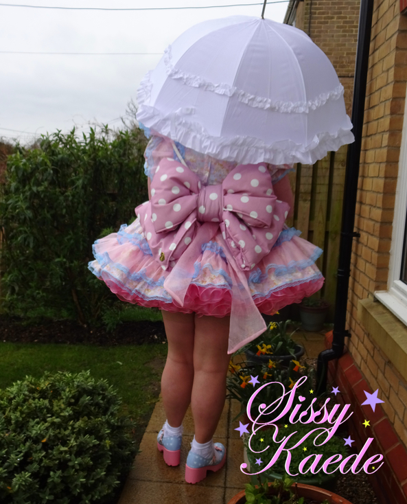 Sissy in the rain - Just a excuse to use my parasole hehe, sissy,sissy dress,frilly,prissy,parasole, Sissy Fashion,Dolled Up