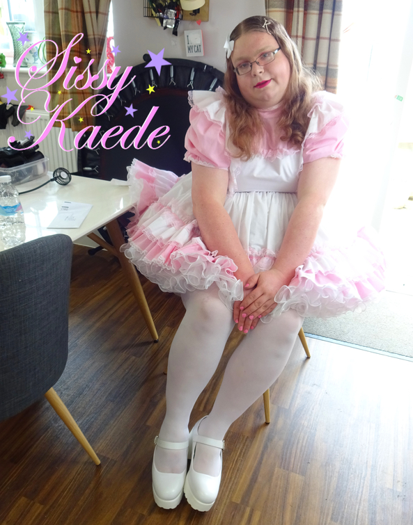 White and pink Kaede - Love white tights and these shoes go well with the outfit, sissy,sissy dress,frilly,prissy,tight,nappy, Sissy Fashion,Dolled Up