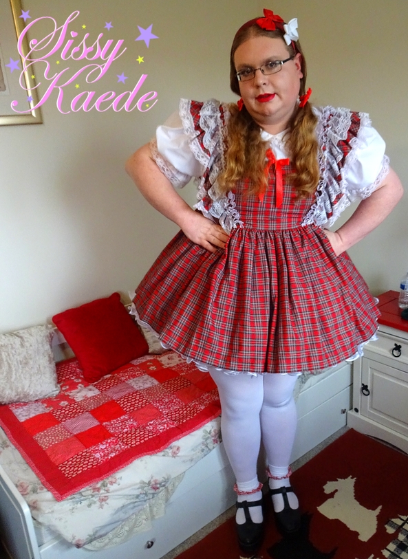 Red Schoolie Dress for Sissy - By request this lovly red school girls dress, still the biggest baby in class hehe, sissy,sissy dress,frilly,prissy,abdl,diaper,school girl, Sissy Fashion,Adult Babies,Diaper Lovers,Dolled Up
