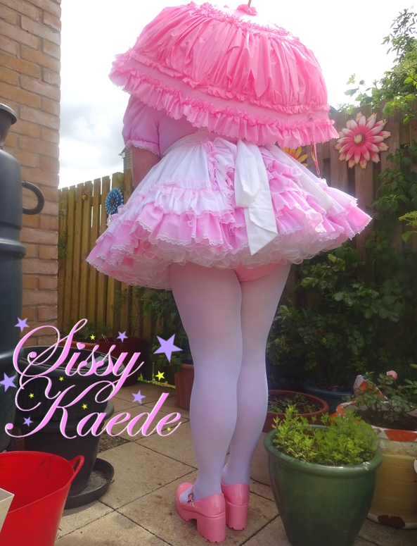 New Parasol - Just showing off with my new parasol, sissy,sissy dress,parasol,frilly,prissy,pink, Sissy Fashion,Dolled Up