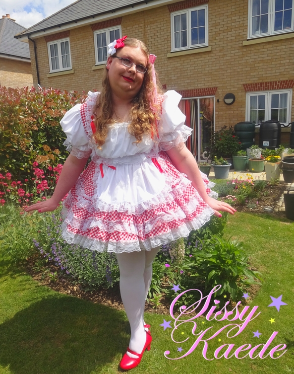 Red Sissy Maid Day - Feeling cute in my Swiss Maids dress today, sissy,sissy dress,maid,frilly,red, Dolled Up,Sissy Fashion