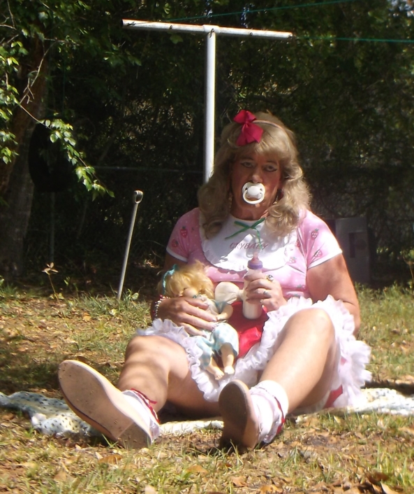 pansy and her dolly - the sissy little girl gets to outside to play with one of her many dollys,  Daddy/Master doesn't want her going anywhere, as the sissy has a very weak immune system from the cancer treatments, sissy,humiliation,diapers,age regression, Adult Babies,Diaper Lovers