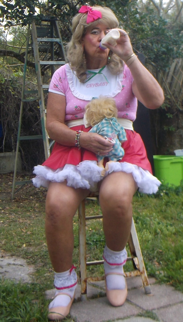 pansy and her dolly - the sissy little girl gets to outside to play with one of her many dollys,  Daddy/Master doesn't want her going anywhere, as the sissy has a very weak immune system from the cancer treatments, sissy,humiliation,diapers,age regression, Adult Babies,Diaper Lovers