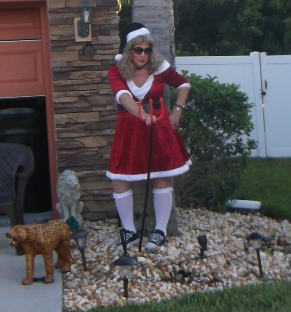 forced to dress for Helloween - Master's Sister was sick and couldn't give out Helloween candy, so this sissy was told that i had to do it......evil mizz Santa, sissy,humiliation, Holiday
